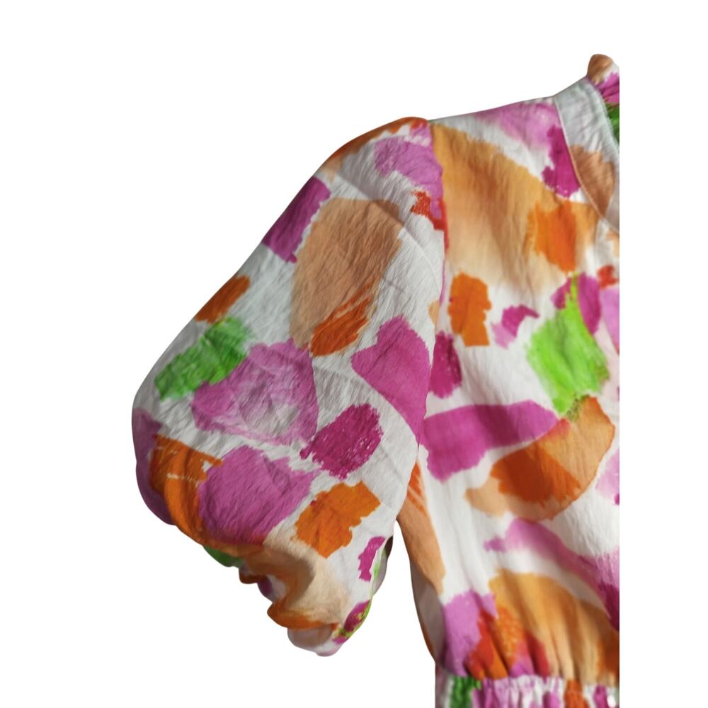 5585) THML Multi Watercolor Smocked Print Flutter Dress Small - Picture 6 of 10